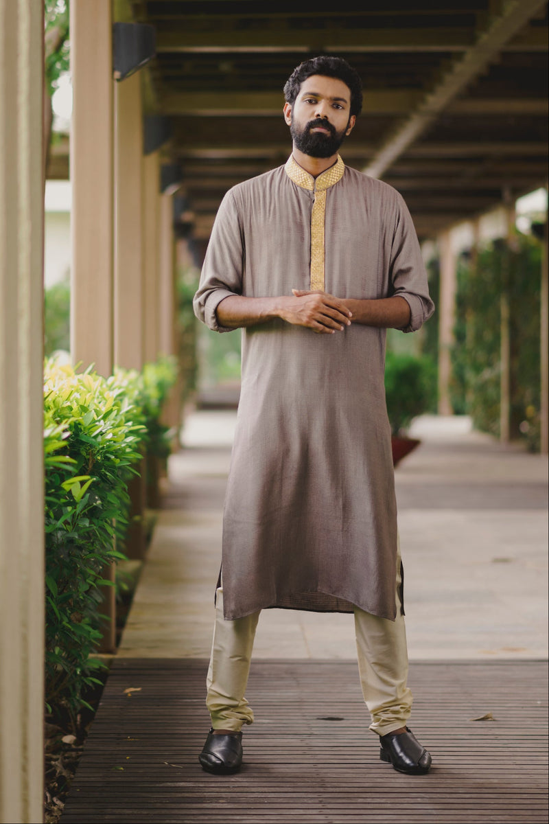 Grey Highlighted Placket Kurta