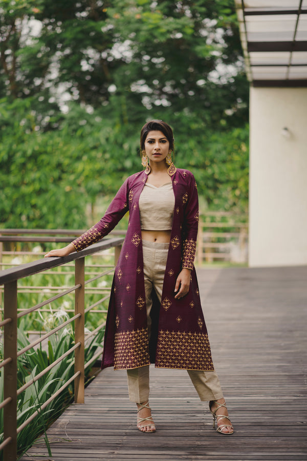 Purple Long Jacket Set