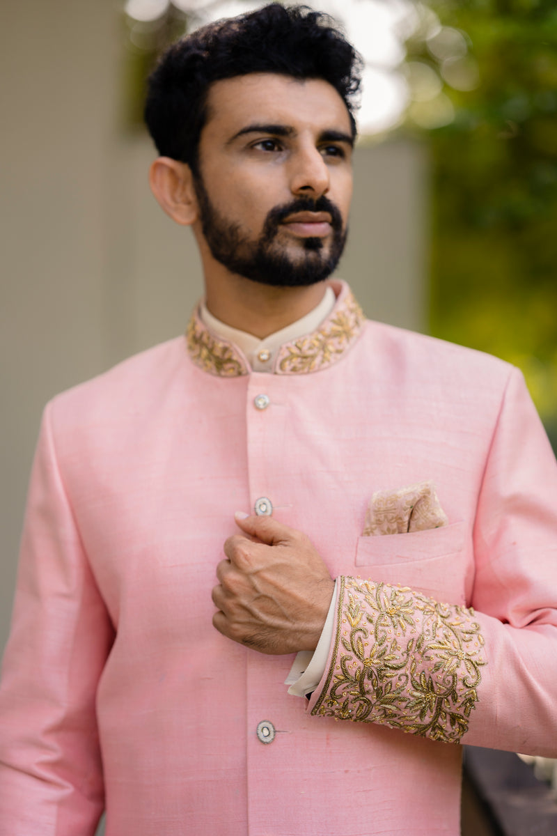 Pink Floral Highlighted Sherwani