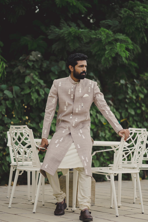 Grey Mirror Motifs Sherwani