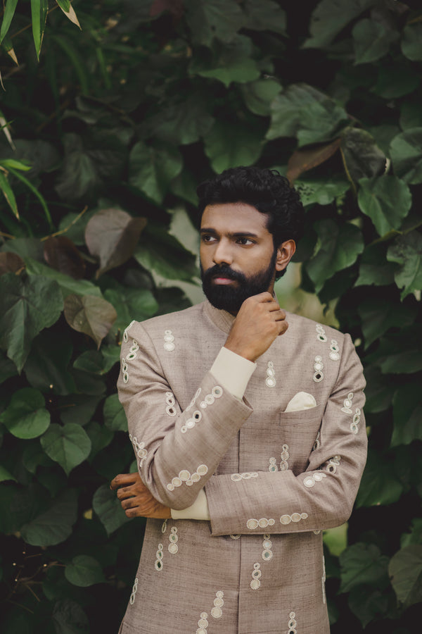 Grey Mirror Motifs Sherwani