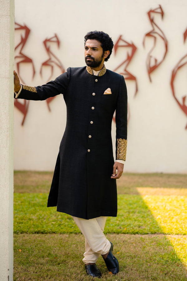 Black Scalloped Border Sherwani