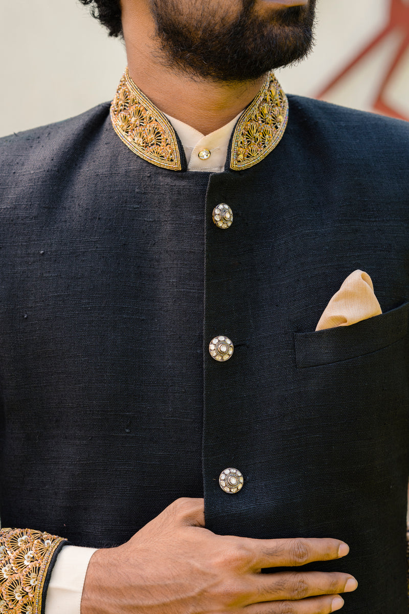 Black Scalloped Border Sherwani