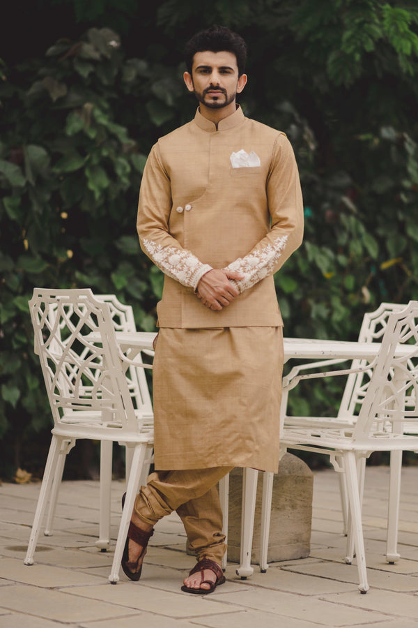 Light Brown Highlighted Cuff Kurta