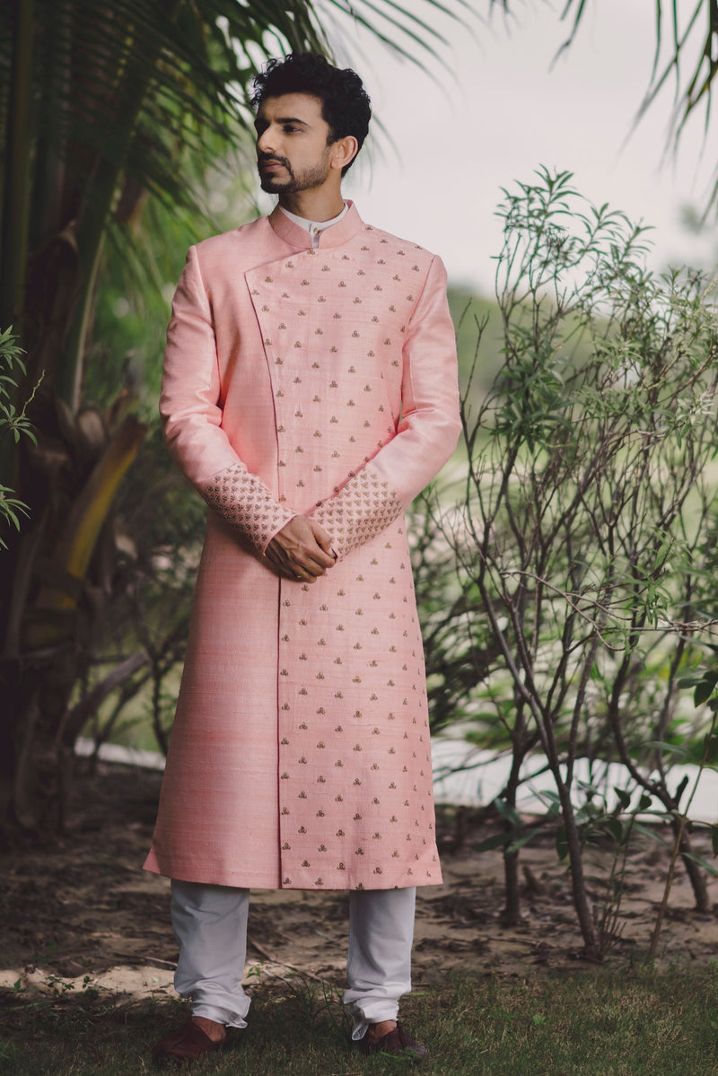 Pastel Pink Overlapping Sherwani