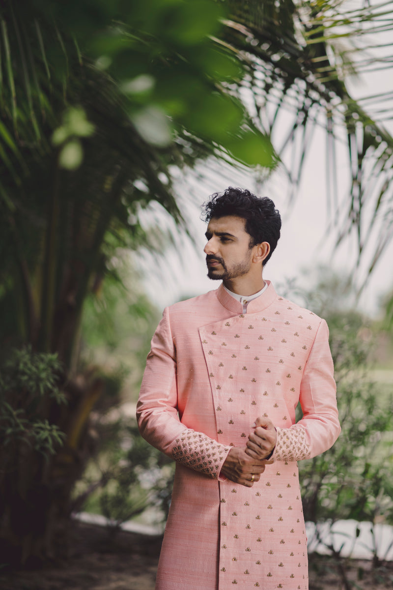 Pastel Pink Overlapping Sherwani